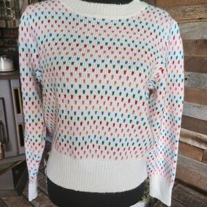 Womens Juniors St. John’s Bay Multi Colored polka-dot puff shoulder sweater Sz M